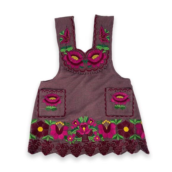 Pink Mexican Embroidered Apron – Premium Cotton Blend Apron with Fucsia Floral - Picture 4 of 8